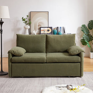 English Elm MH'' MH' 64.5 Inch Sleeper Sofa Bed with Corduroy Upholstery, Sturdy Wood & Iron Frame, 3-in-1 Convertible Comfort Green W1193S00127