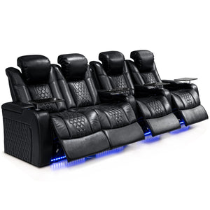 English Elm 124.4"power Reclining Sectional Top-grain Leather Home Theater Set with Rgb Lighting W3819S00096