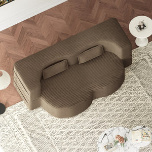 English Elm Modern Full Size Folding Sofa Bed with Plush Corduroy, 2 Pillows, 15" Foam Mattress, No Assembly Required Coffee W1885P347086