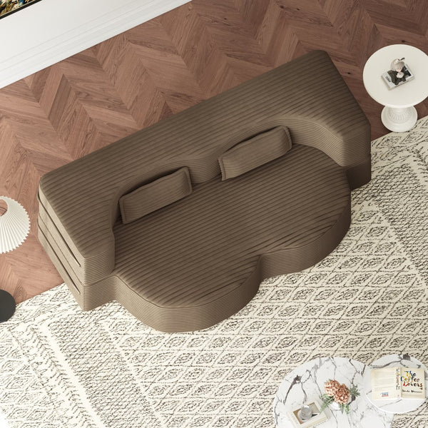 English Elm Modern Full Size Folding Sofa Bed with Plush Corduroy, 2 Pillows, 15" Foam Mattress, No Assembly Required Coffee W1885P347086