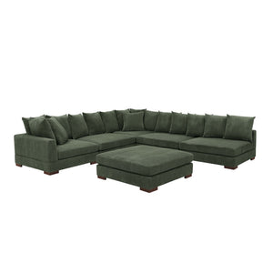 English Elm Large Corduroy Modular Sectional Sofa Sleeper with Ribbed Texture for Open Living Dark Green B2748S00012