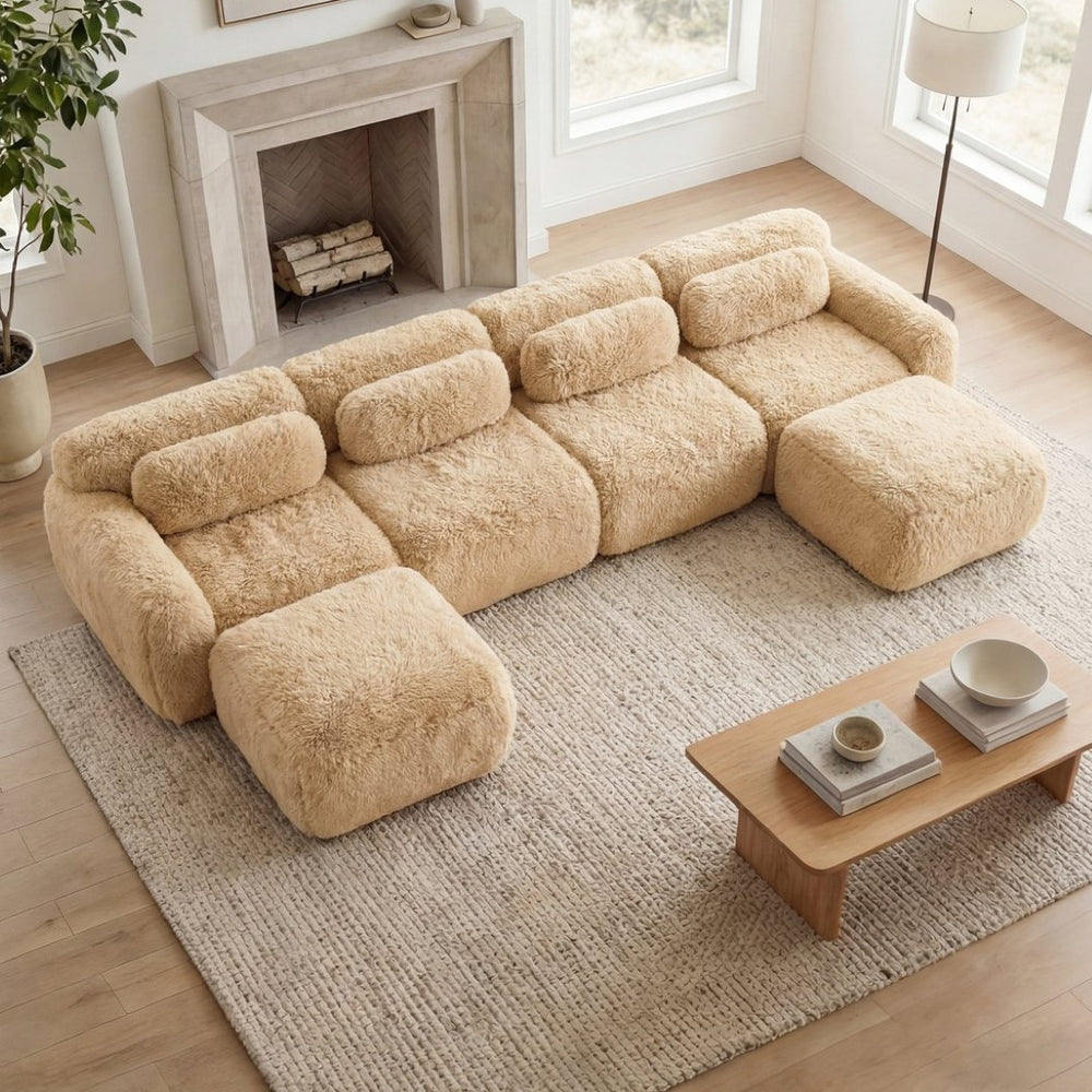 English Elm U-shaped Modular Sectional Sofa with Plush Fabric and High Resilience Foam for Living Rooms Light Khaki W714S01573