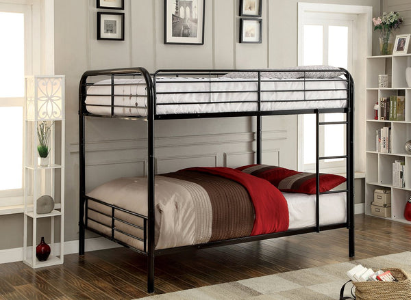 English Elm Black Metal Twin-Over-Queen Bunk Bed with Reinforced Rails, Attached Ladder and Extra Leg Support for Safety Black 58 L x 33 W x 7 H B2741S00392