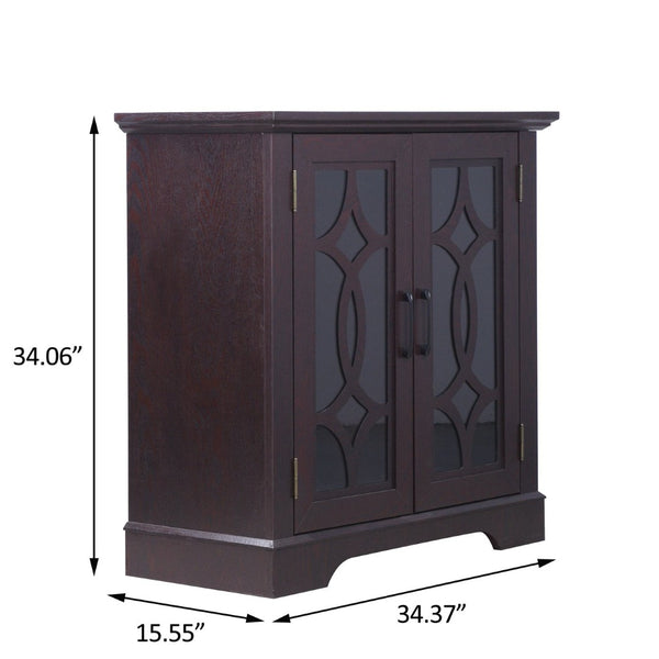 English Elm Elegant Mirrored Sideboard with Butterfly Carved Doors Wood Grain Finish Dining Storage Ox Blood Red W2899P372744