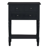 English Elm Trexm Narrow Console Table, Slim Sofa Table With Three Storage Drawers and Bottom Shelf (Black)