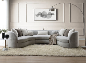 English Elm Ivria Curved Gray Bouclé Sectional Sofa with 9 Down Feather Pillows, Durable Wood Frame, 3‑Seat Comfort B2726S00266