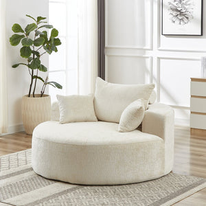 English Elm 55'l Chenille Round Sleeper Chair Fluffy Sculptural Seat for Living Room or Bedroom W834P401614