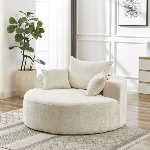 English Elm 55'l Chenille Round Sleeper Chair Fluffy Sculptural Seat for Living Room or Bedroom W834P401614