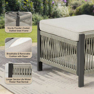English Elm Outdoor Pe Wicker Patio Ottoman Set of 2 with Cushions for Deck or Backyard T3773P419405