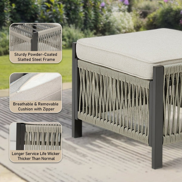 English Elm Outdoor Pe Wicker Patio Ottoman Set of 2 with Cushions for Deck or Backyard T3773P419405