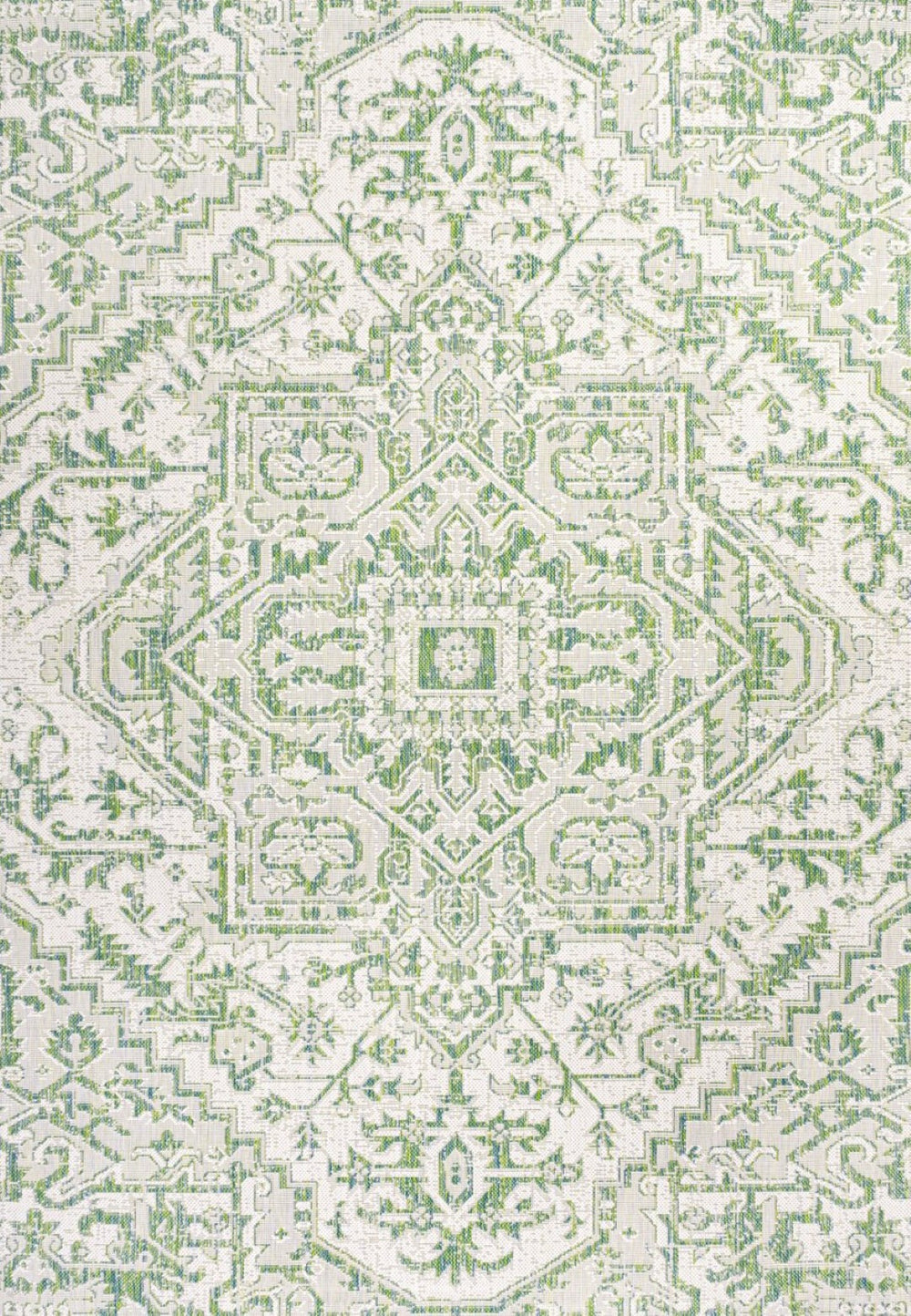 HomeRoots 8' Green and Cream Medallion Area Rug – Timeless Elegance for Indoor and Outdoor Spaces, Durable Design 703003
