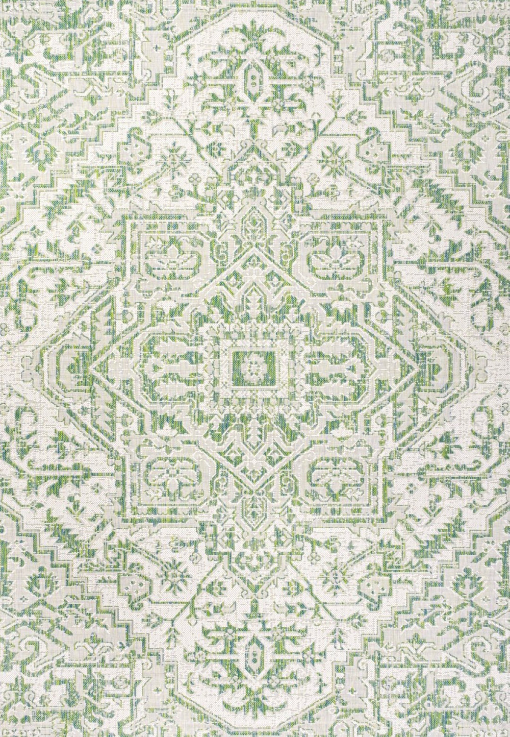 HomeRoots 9' X 12' Elegant Green and Cream Medallion Area Rug for Indoor and Outdoor Spaces, Fade-Resistant Design 703004