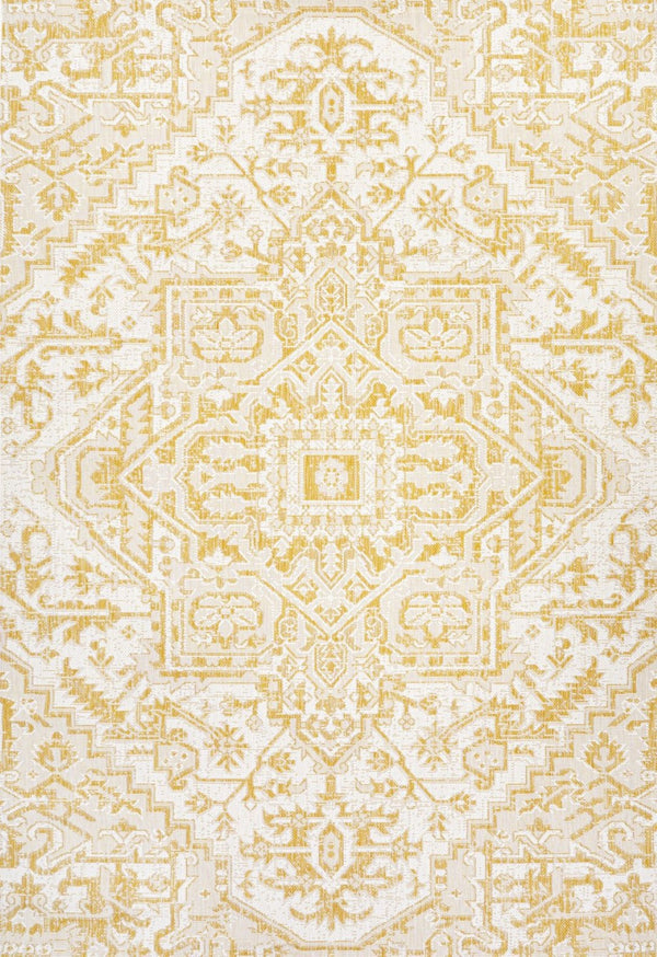 HomeRoots 8' X 10' Cream and Yellow Medallion Area Rug – Stylish Indoor/Outdoor Accent for Any Space! 703008
