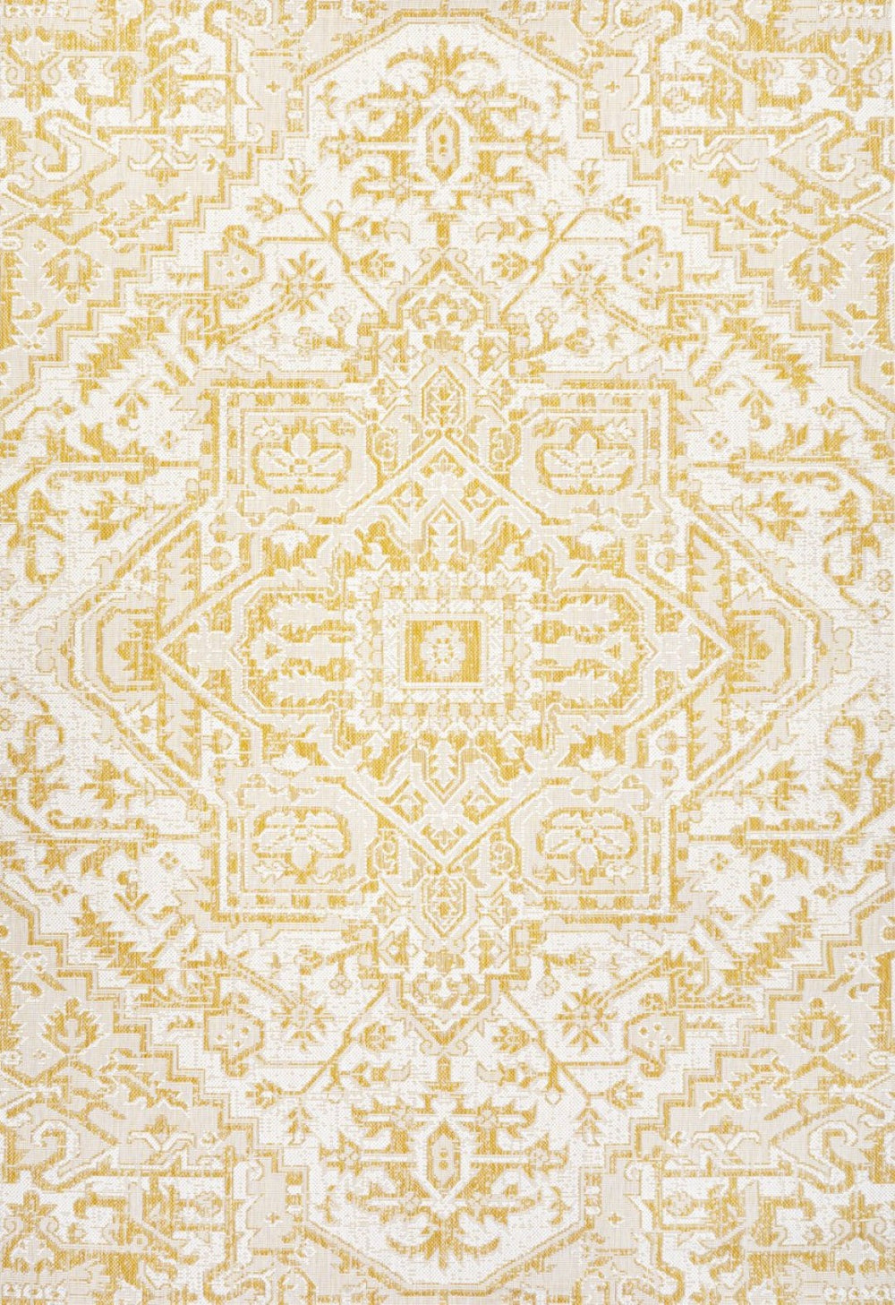 HomeRoots 9' Cream and Yellow Medallion Area Rug - Stylish Indoor/Outdoor Accent for High-Traffic Spaces 703009