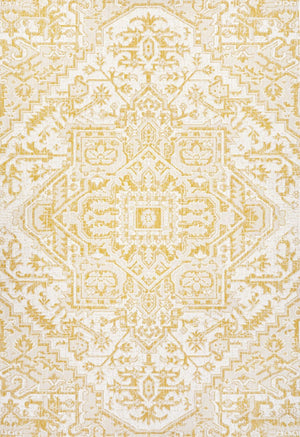 HomeRoots 9' Cream and Yellow Medallion Area Rug - Stylish Indoor/Outdoor Accent for High-Traffic Spaces 703009