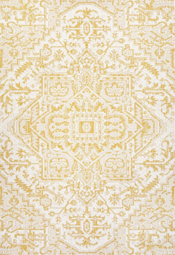 HomeRoots 9' Cream and Yellow Medallion Area Rug - Stylish Indoor/Outdoor Accent for High-Traffic Spaces 703009