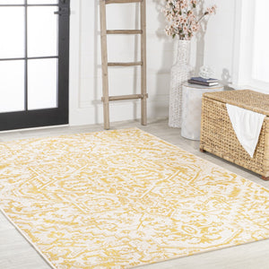 HomeRoots 9' Cream and Yellow Medallion Area Rug - Stylish Indoor/Outdoor Accent for High-Traffic Spaces 703009