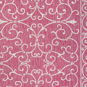 HomeRoots 5' Vibrant Fuchsia and Light Gray Medallion Area Rug – Durable Indoor/Outdoor Style for Any Space 703012
