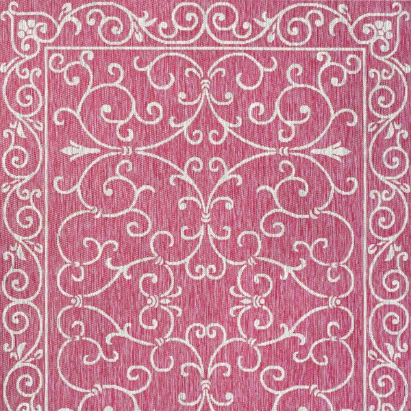 HomeRoots 5' Vibrant Fuchsia and Light Gray Medallion Area Rug – Durable Indoor/Outdoor Style for Any Space 703012
