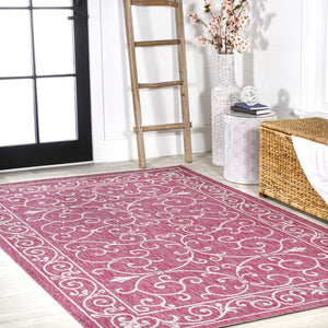 HomeRoots 5' Vibrant Fuchsia and Light Gray Medallion Area Rug – Durable Indoor/Outdoor Style for Any Space 703012