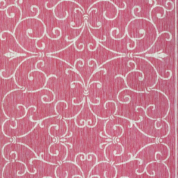 HomeRoots 8' X 10' Fuchsia and Light Gray Medallion Rug - Stylish, Weather-Resistant for Indoor & Outdoor Use! 703013