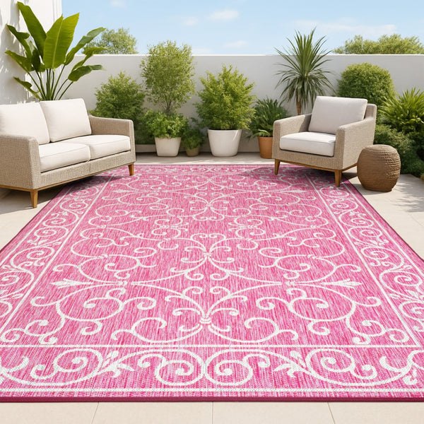 HomeRoots 8' X 10' Fuchsia and Light Gray Medallion Rug - Stylish, Weather-Resistant for Indoor & Outdoor Use! 703013