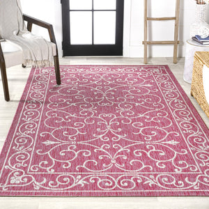 HomeRoots 9' Fuchsia and Light Gray Medallion Area Rug - Indoor/Outdoor, Durable, Low Maintenance, Stylish Design 703014