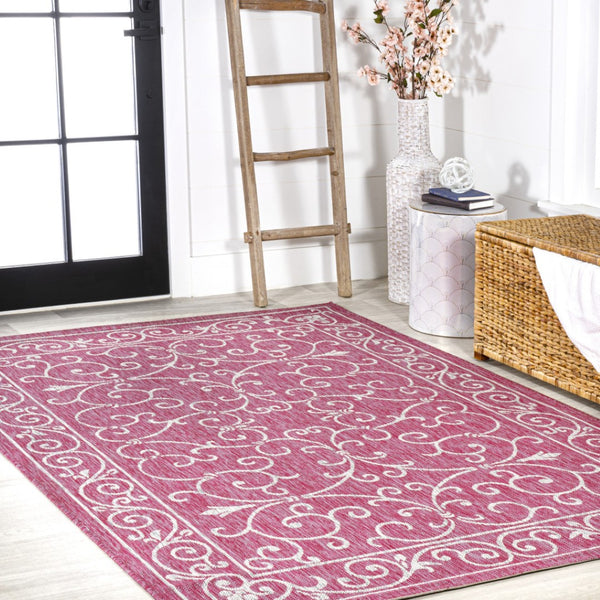 HomeRoots 9' Fuchsia and Light Gray Medallion Area Rug - Indoor/Outdoor, Durable, Low Maintenance, Stylish Design 703014