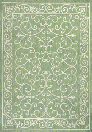 HomeRoots 5' Green and Ivory Medallion Area Rug - Durable Indoor/Outdoor Design for Timeless Elegance and Style 703017