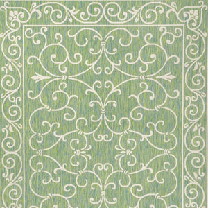 HomeRoots 8' X 10' Stylish Green and Ivory Medallion Rug - Durable Indoor/Outdoor Area Rug for Versatile Spaces 703018