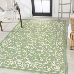 HomeRoots 8' X 10' Stylish Green and Ivory Medallion Rug - Durable Indoor/Outdoor Area Rug for Versatile Spaces 703018