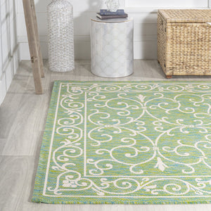 HomeRoots 8' X 10' Stylish Green and Ivory Medallion Rug - Durable Indoor/Outdoor Area Rug for Versatile Spaces 703018