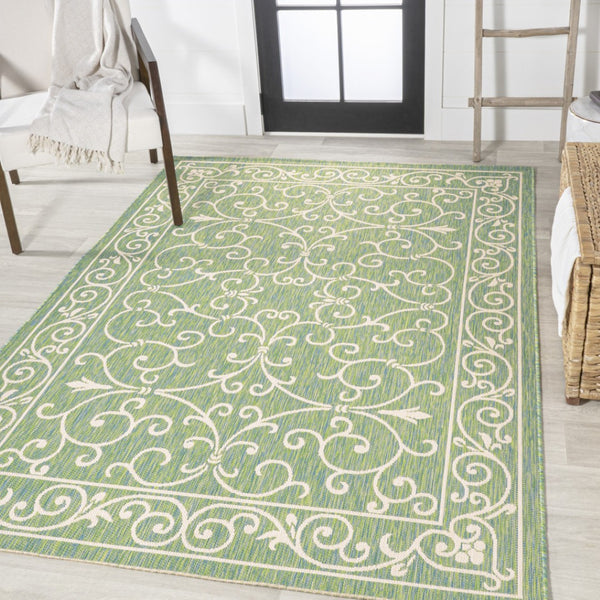 HomeRoots 9' Medallion Indoor Outdoor Area Rug in Green and Ivory – Stylish, Durable, Easy Care for All Spaces 703019