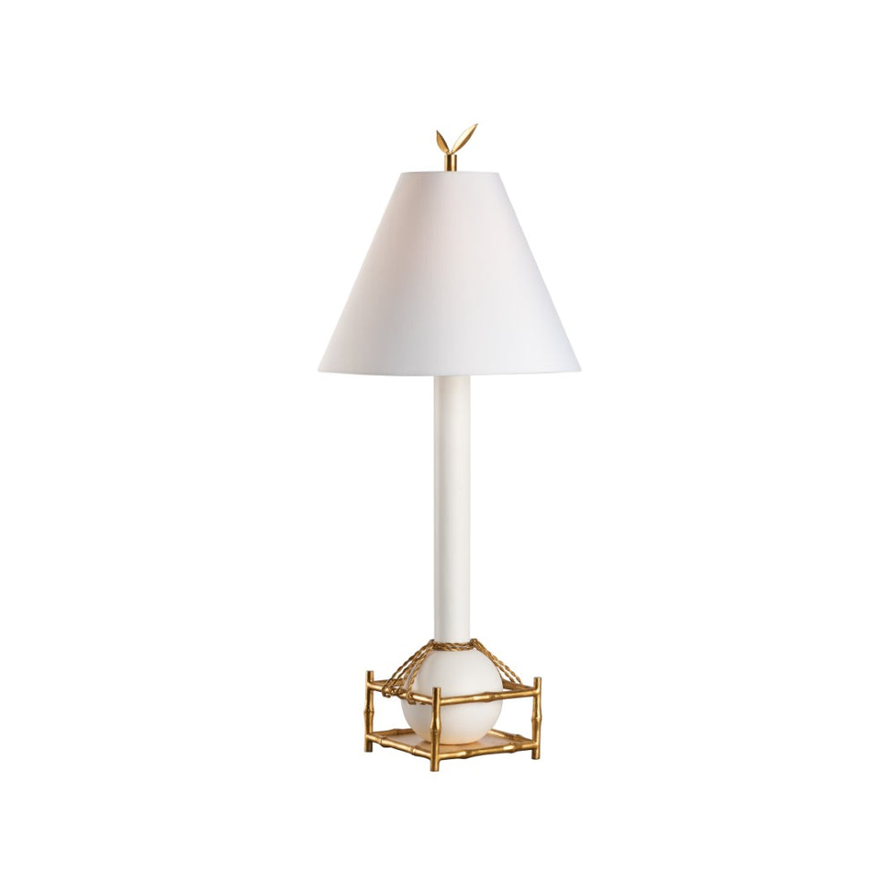 Chelsea House Tai Fu Matte White Table Lamp With Antique Gold Bamboo Cage, Rope Accents, 39" Tall Statement Light 70302