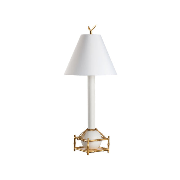 Chelsea House Tai Fu Matte White Table Lamp With Antique Gold Bamboo Cage, Rope Accents, 39" Tall Statement Light 70302