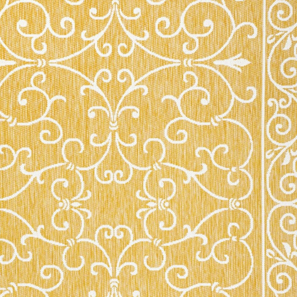 HomeRoots 5' Yellow and Cream Medallion Area Rug - Stylish Indoor/Outdoor Design for High-Traffic Spaces 703022