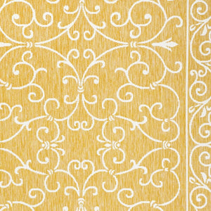 HomeRoots 5' Yellow and Cream Medallion Area Rug - Stylish Indoor/Outdoor Design for High-Traffic Spaces 703022