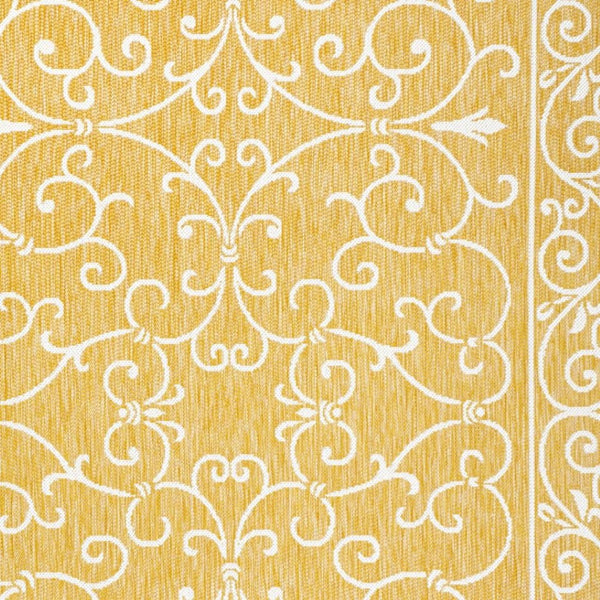 HomeRoots 5' Yellow and Cream Medallion Area Rug - Stylish Indoor/Outdoor Design for High-Traffic Spaces 703022