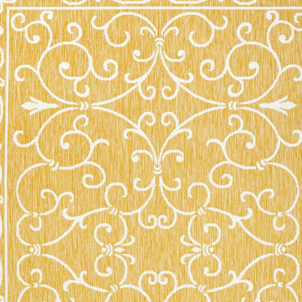 HomeRoots 8' x 10' Yellow and Cream Medallion Indoor/Outdoor Area Rug - Durable, Stylish, Versatile Home Accent 703023
