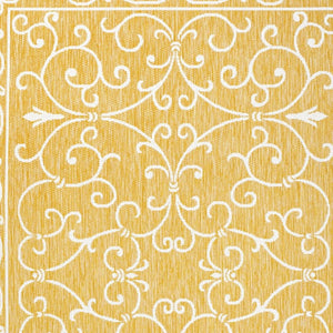 HomeRoots 8' x 10' Yellow and Cream Medallion Indoor/Outdoor Area Rug - Durable, Stylish, Versatile Home Accent 703023