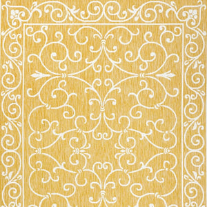 HomeRoots 8' x 10' Yellow and Cream Medallion Indoor/Outdoor Area Rug - Durable, Stylish, Versatile Home Accent 703023