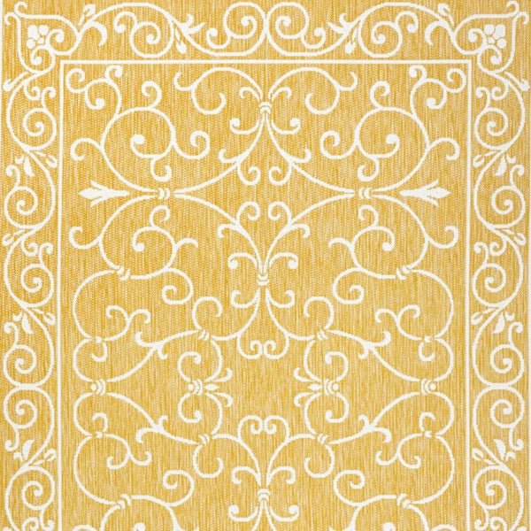 HomeRoots 8' x 10' Yellow and Cream Medallion Indoor/Outdoor Area Rug - Durable, Stylish, Versatile Home Accent 703023