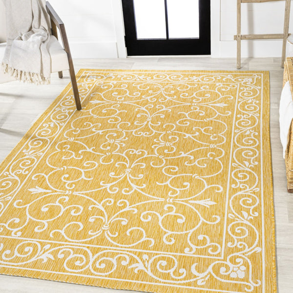 HomeRoots 8' x 10' Yellow and Cream Medallion Indoor/Outdoor Area Rug - Durable, Stylish, Versatile Home Accent 703023
