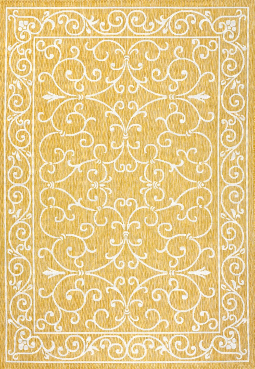 HomeRoots 8' x 10' Yellow and Cream Medallion Indoor/Outdoor Area Rug - Durable, Stylish, Versatile Home Accent 703023