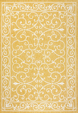 HomeRoots 8' x 10' Yellow and Cream Medallion Indoor/Outdoor Area Rug - Durable, Stylish, Versatile Home Accent 703023