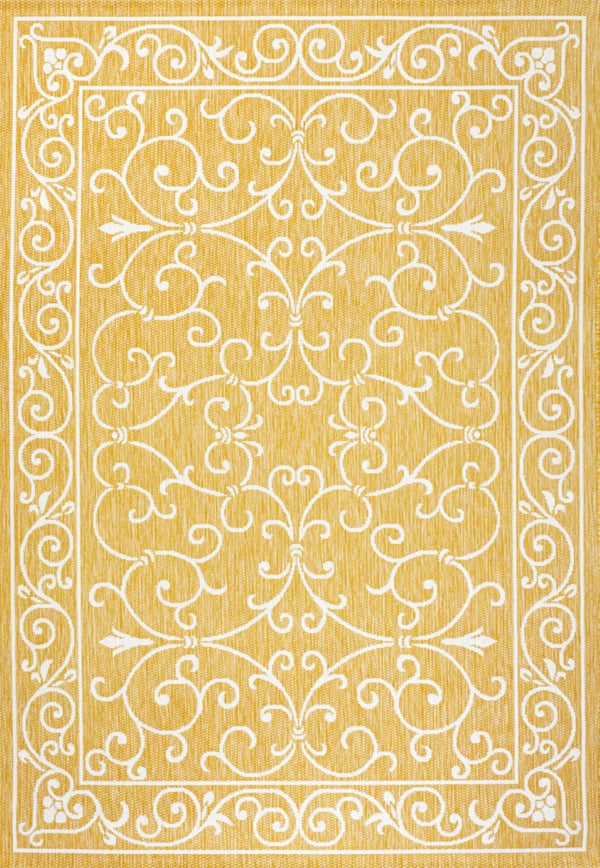 HomeRoots 8' x 10' Yellow and Cream Medallion Indoor/Outdoor Area Rug - Durable, Stylish, Versatile Home Accent 703023