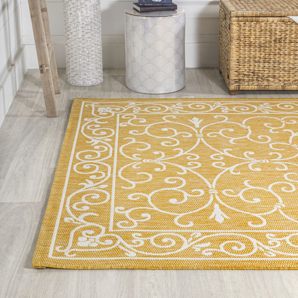 HomeRoots 8' x 10' Yellow and Cream Medallion Indoor/Outdoor Area Rug - Durable, Stylish, Versatile Home Accent 703023