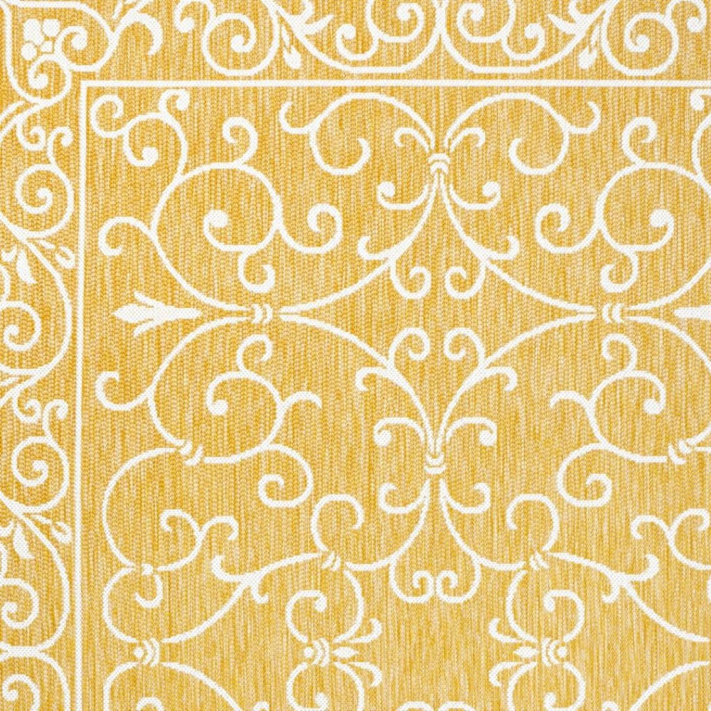 HomeRoots 9' Vibrant Yellow and Cream Medallion Area Rug - Durable Indoor/Outdoor Style for Any Space 703024