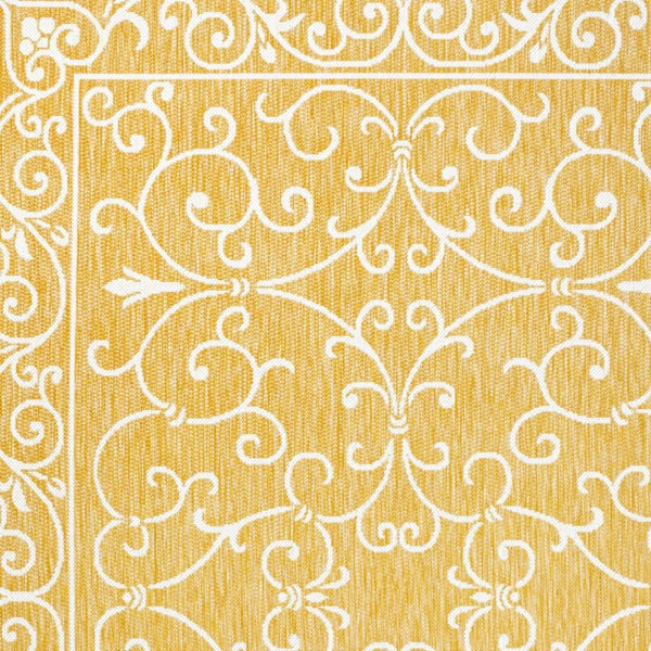 HomeRoots 9' Vibrant Yellow and Cream Medallion Area Rug - Durable Indoor/Outdoor Style for Any Space 703024