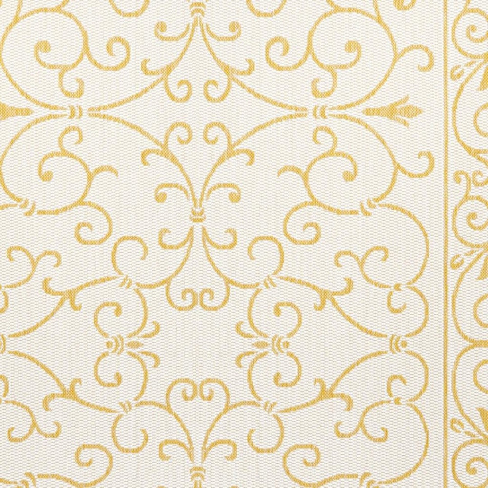 HomeRoots 5' Indoor Outdoor Area Rug in Cream and Yellow Medallion - Stylish, Durable, Easy-Care Design 703027